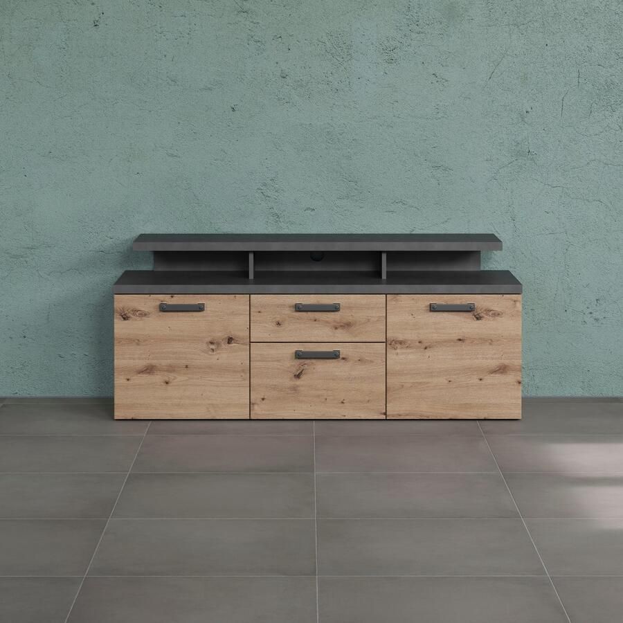 Home affaire Tv-kast Ambres Lowboard inclusief opzetstuk in eik grijs Met volledige uittrekfunctie (1 stuk)