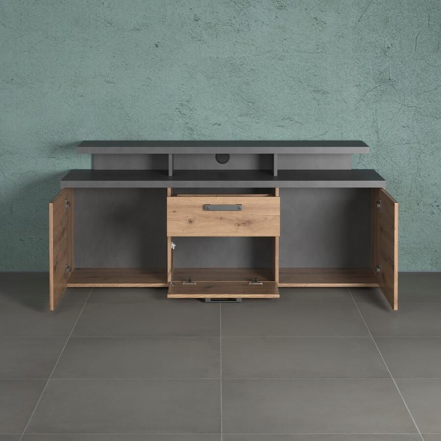 Home affaire Tv-kast Ambres Lowboard inclusief opzetstuk in eik grijs Met volledige uittrekfunctie (1 stuk) - Foto 2