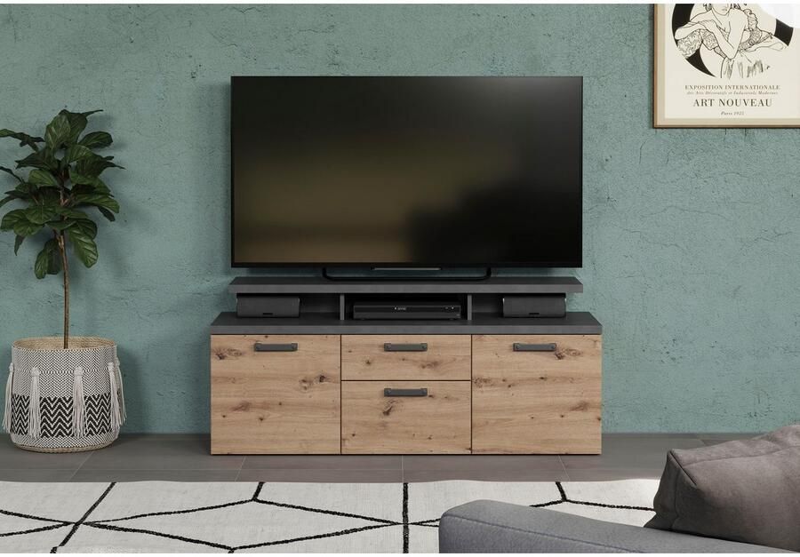 Home affaire Tv-kast Ambres Lowboard inclusief opzetstuk in eik grijs Met volledige uittrekfunctie (1 stuk) - Foto 5