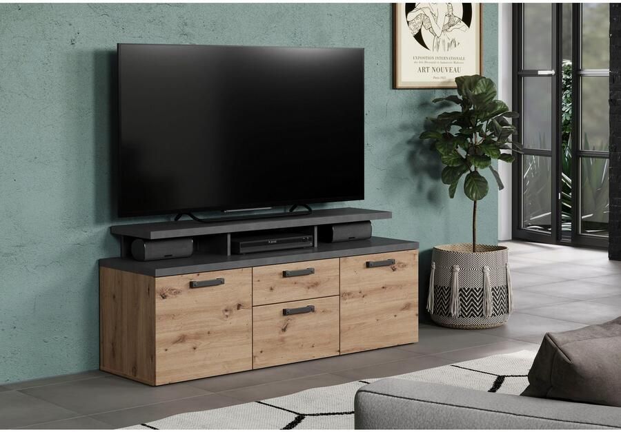 Home affaire Tv-kast Ambres Lowboard inclusief opzetstuk in eik grijs Met volledige uittrekfunctie (1 stuk) - Foto 6