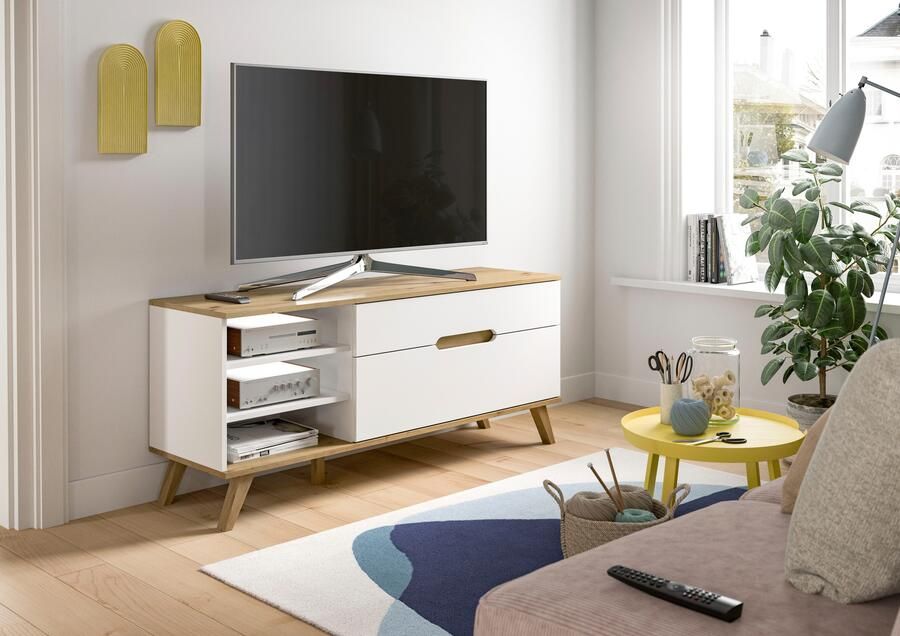Home affaire Tv-meubel Alesund Breedte 140 cm 1 Deurtje 1 Lade conische voet Scandi-look TV-meubelen TV-kast TV-lowboard mediaboard woonmeubelen - Foto 7