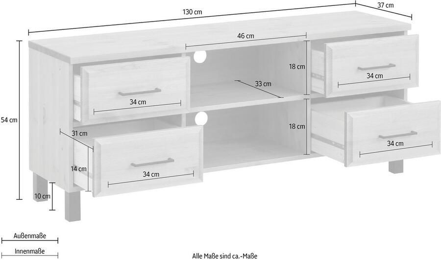 Home affaire Tv-meubel Kemi Breedte 130 cm van massief grenen FSC - Foto 6