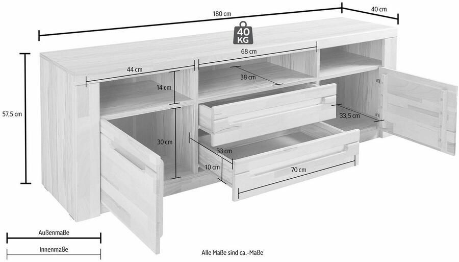 Home affaire Tv-meubel Kolding Breedte 180 cm met 2 lades - Foto 2