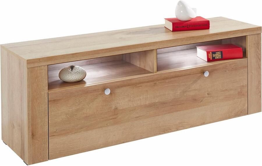 Home affaire Tv-meubel Larona tijdloos TV-meubel met 1 klep en 2 open vakken Breedte 140 cm tv-meubel veel opbergruimte decoratieve frame-look - Foto 7