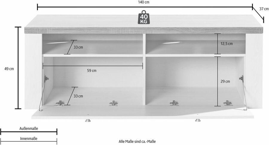 Home affaire Tv-meubel Larona tijdloos TV-meubel met 1 klep en 2 open vakken Breedte 140 cm tv-meubel veel opbergruimte decoratieve frame-look - Foto 9