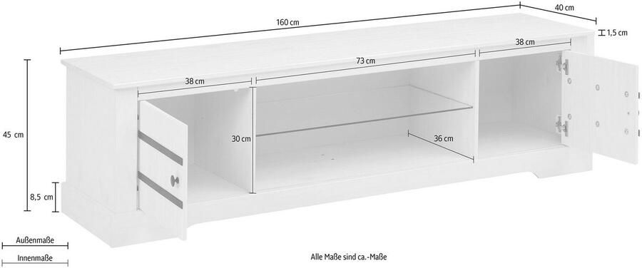 Home affaire Tv-meubel Loki Commode van massief grenenhout met glazen bodem breedte 160 cm - Foto 12