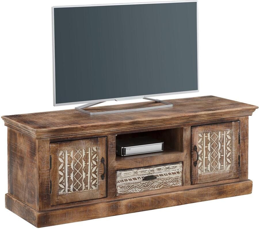 Home affaire Tv-meubel Maneesh Commode van massief mango hout met opbergruimtes breedte 135cm