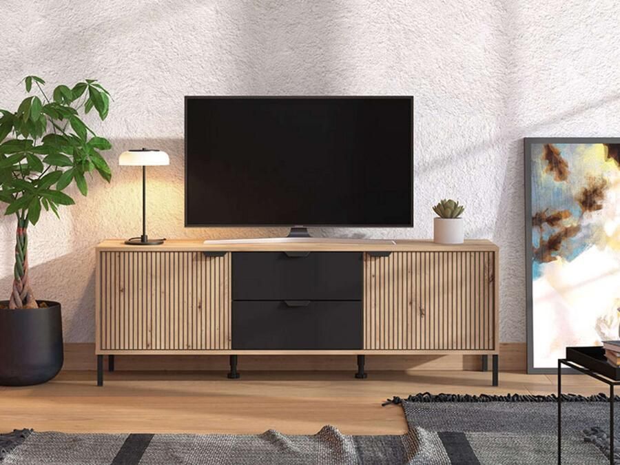 Home affaire Tv-meubel Mayenne TV-lowboard breedte 157 cm TV-kast deuren met groeflook 2 lades - Foto 4