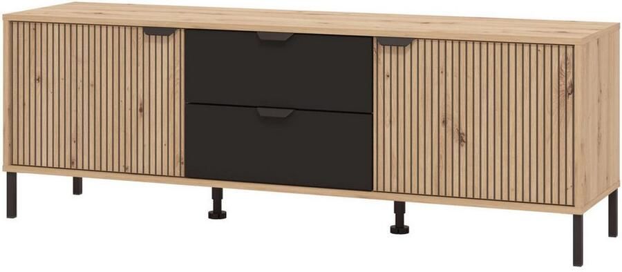 Home affaire Tv-meubel Mayenne TV-lowboard breedte 157 cm TV-kast deuren met groeflook 2 lades