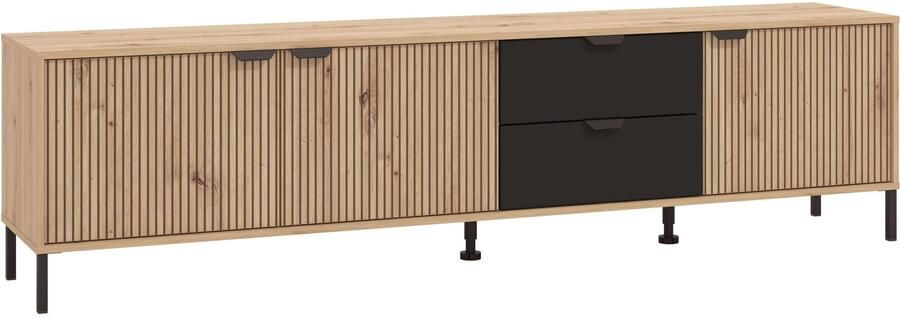 Home affaire Tv-meubel Mayenne TV-Lowboard Breedte 208 cm Kast met 3 deuren in groeflook 2 lades - Foto 6