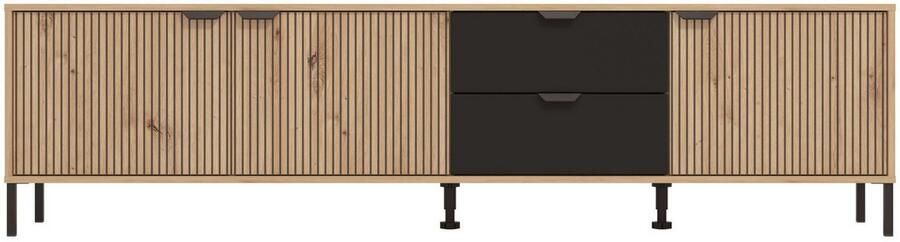 Home affaire Tv-meubel Mayenne TV-Lowboard Breedte 208 cm Kast met 3 deuren in groeflook 2 lades - Foto 4
