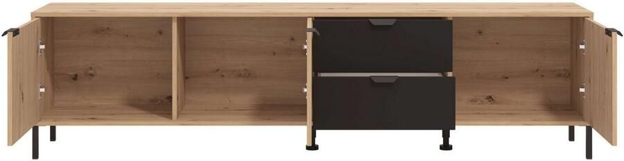 Home affaire Tv-meubel Mayenne TV-Lowboard Breedte 208 cm Kast met 3 deuren in groeflook 2 lades - Foto 5