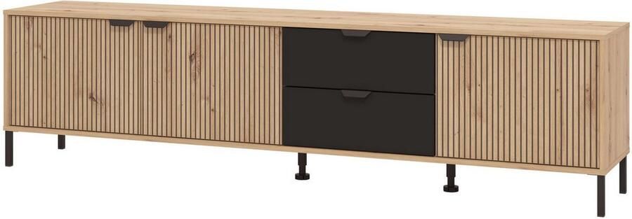Home affaire Tv-meubel Mayenne TV-Lowboard Breedte 208 cm Kast met 3 deuren in groeflook 2 lades - Foto 3