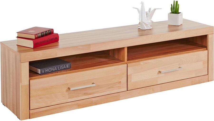 Home affaire Tv-meubel Ribe 140cm breed 38cm hoog met 2 kleppen bovenblad van massief hout - Foto 7