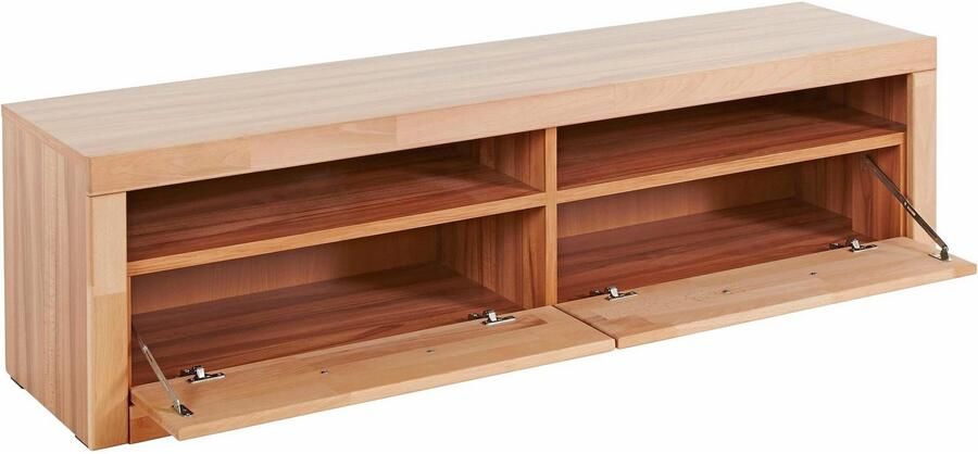 Home affaire Tv-meubel Ribe 140cm breed 38cm hoog met 2 kleppen bovenblad van massief hout - Foto 10