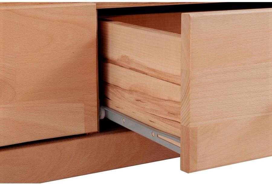 Home affaire Tv-meubel Ribe 180cm breed fronten massief hout 6 vakken kabeldoorvoer Corpus houtmateriaal glazen inzet van gehard glas planken verstelbaar - Foto 4