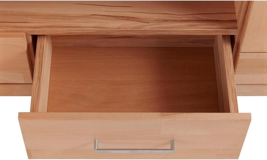 Home affaire Tv-meubel Ribe 180cm breed fronten massief hout 6 vakken kabeldoorvoer Corpus houtmateriaal glazen inzet van gehard glas planken verstelbaar - Foto 7