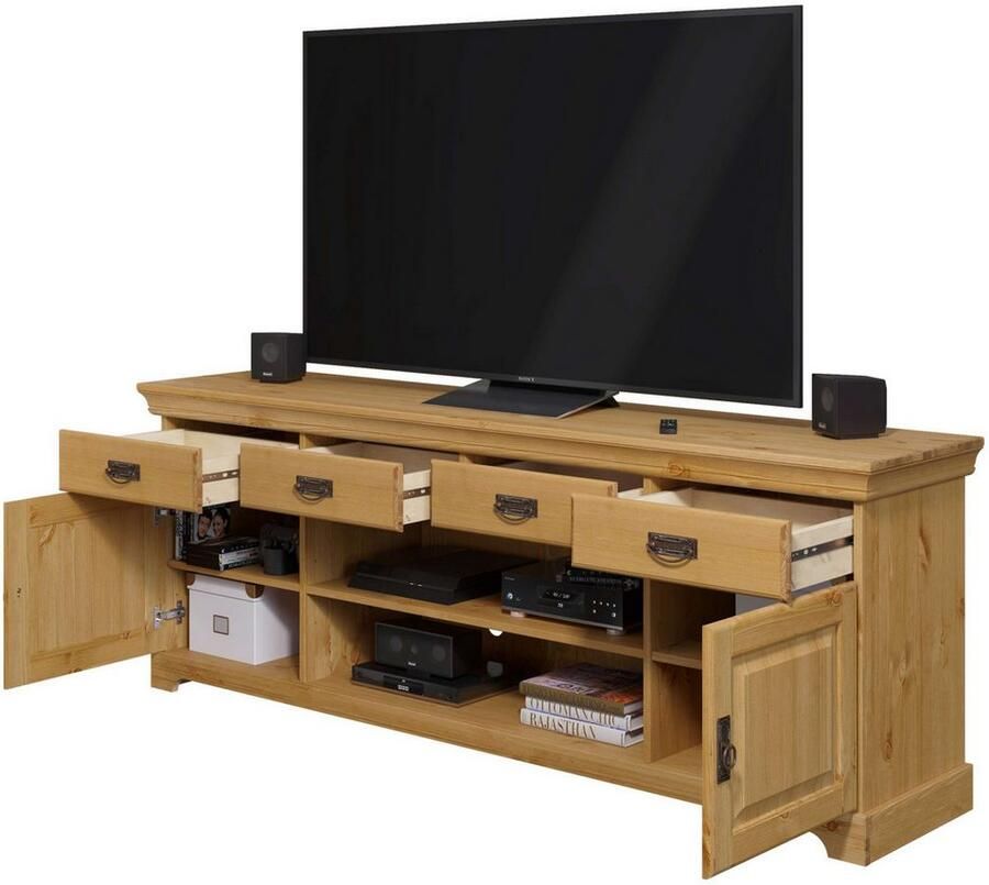 Home affaire Tv-meubel Rügen gecertificeerd massief hout breedte 180 cm in landhuisstijl