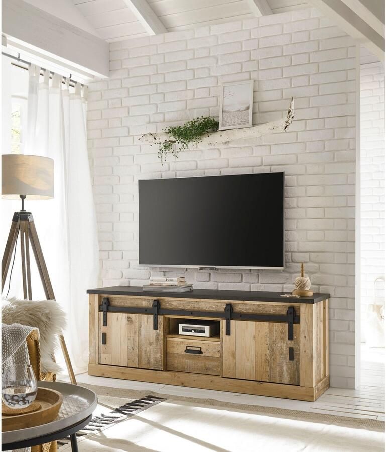 Home affaire Tv-meubel Sherwood Houtdecor met schuurdeurbeslag en apothekersgreep breedte 162 cm