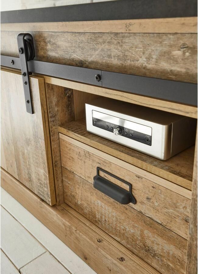 Home affaire Tv-meubel Sherwood Houtdecor met schuurdeurbeslag en apothekersgreep breedte 162 cm - Foto 4