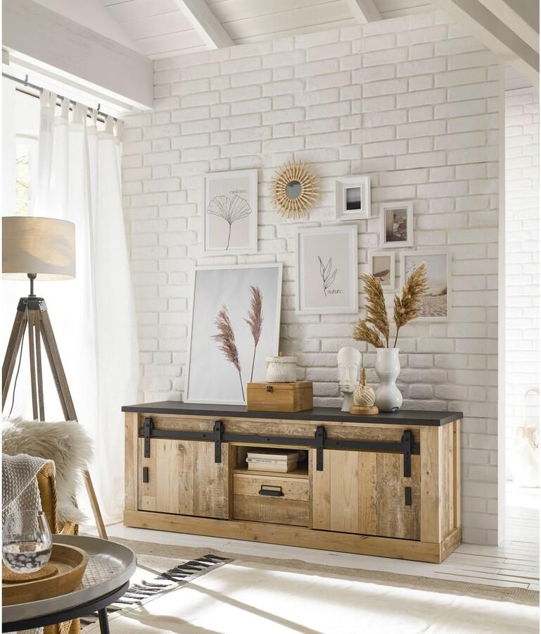 Home affaire Tv-meubel Sherwood Houtdecor met schuurdeurbeslag en apothekersgreep breedte 162 cm - Foto 2