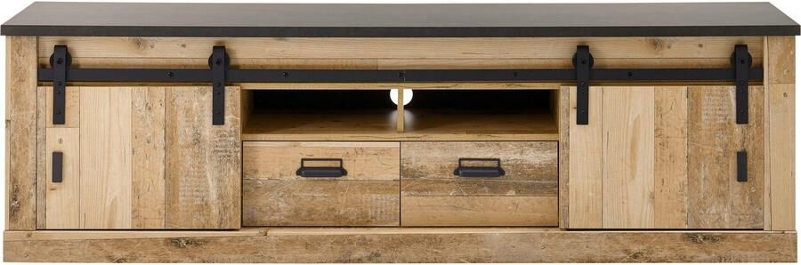 Home affaire Tv-meubel Sherwood modern houtdecor met schuurdeurbeslag van metaal breedte 201 cm - Foto 5