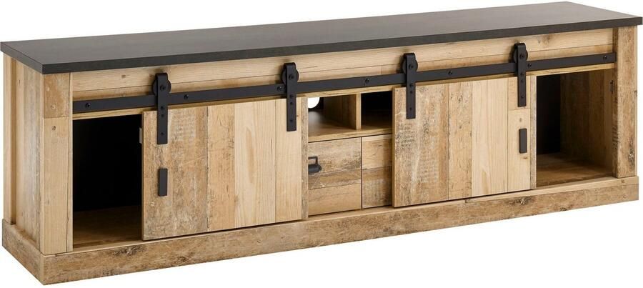 Home affaire Tv-meubel Sherwood modern houtdecor met schuurdeurbeslag van metaal breedte 201 cm - Foto 4