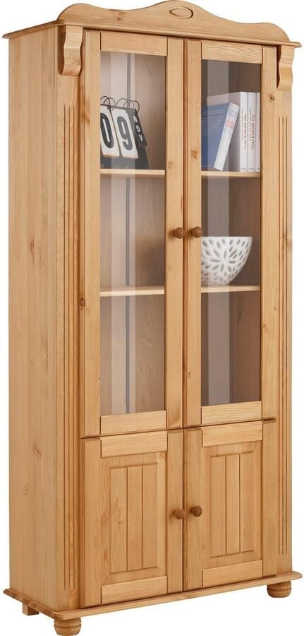 Home affaire Vitrinekast ADELE 4-deurs hoogte 185 cm met glaselementen van massief dennenhout fsc - Foto 8