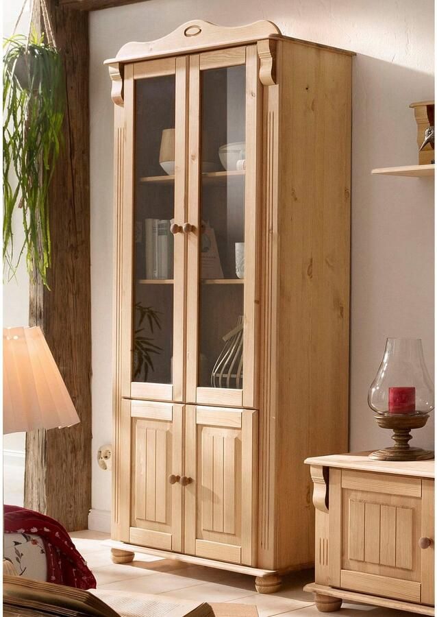 Home affaire Vitrinekast ADELE 4-deurs hoogte 185 cm met glaselementen van massief dennenhout fsc