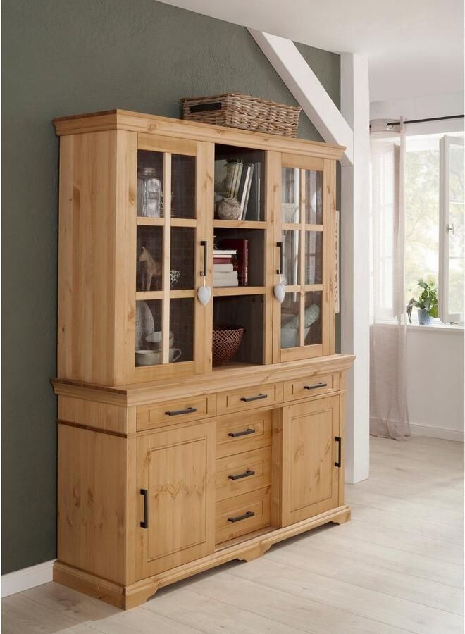 Home affaire Vitrinekast Anabel gemaakt van massief grenen met schuifdeuren breedte 156 cm - Foto 2