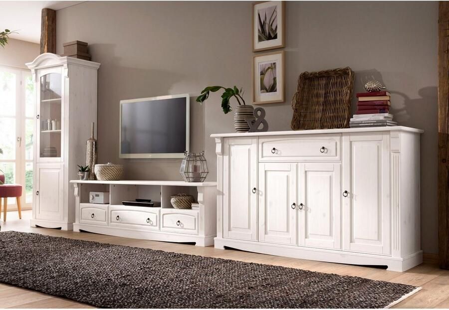 Home affaire Vitrinekast ANNA met glazen deur hoogte 188 cm massief hout met sierfrezingen fsc - Foto 3