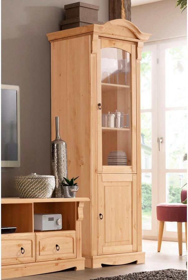 Home affaire Vitrinekast ANNA Breedte 69 cm hoogte 187 cm metalen grepen van massief grenen FSC - Foto 3