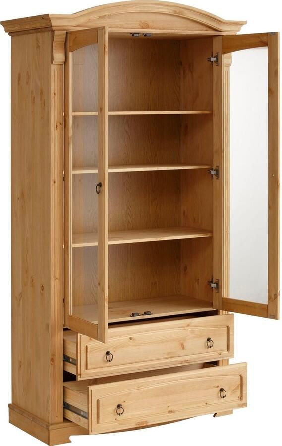 Home affaire Vitrinekast ANNA Hoogte 187 cm breedte 100 cm metalen handgrepen van massief grenen FSC - Foto 8