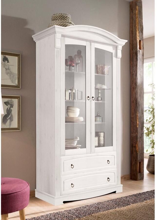 Home affaire Vitrinekast ANNA Hoogte 187 cm breedte 100 cm metalen handgrepen van massief grenen FSC - Foto 3