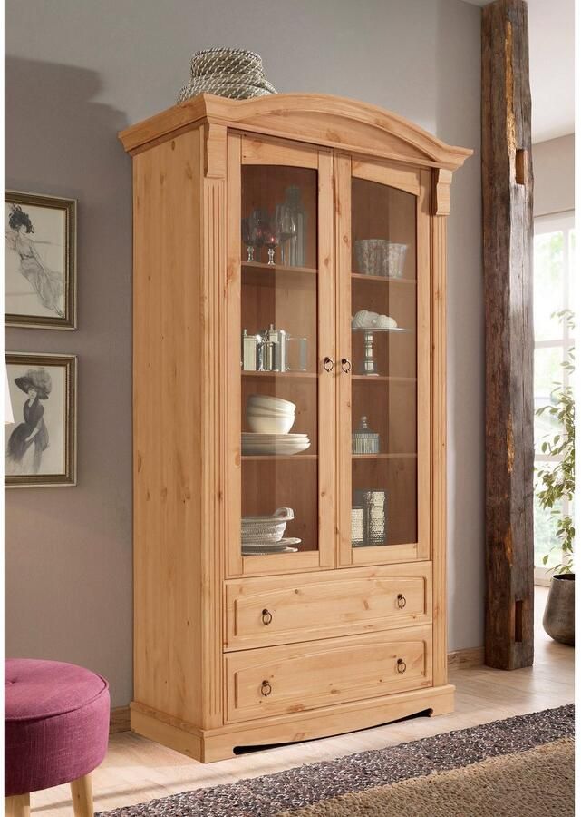 Home affaire Vitrinekast ANNA Hoogte 187 cm breedte 100 cm metalen handgrepen van massief grenen FSC - Foto 5