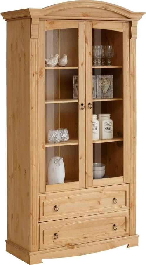 Home affaire Vitrinekast ANNA Hoogte 187 cm breedte 100 cm metalen handgrepen van massief grenen FSC - Foto 9