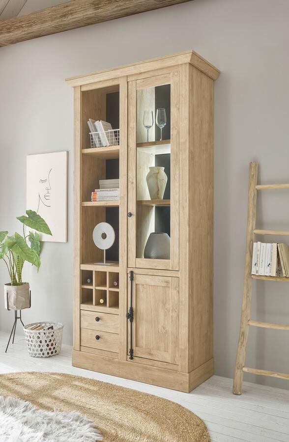 Home affaire Vitrinekast Cornwall hoge kast in landelijke stijl glasvitrine eiken decor Metalen handgrepen 105 cm breed veel opbergruimte in twee maten beschikbaar (1 stuk) - Foto 9