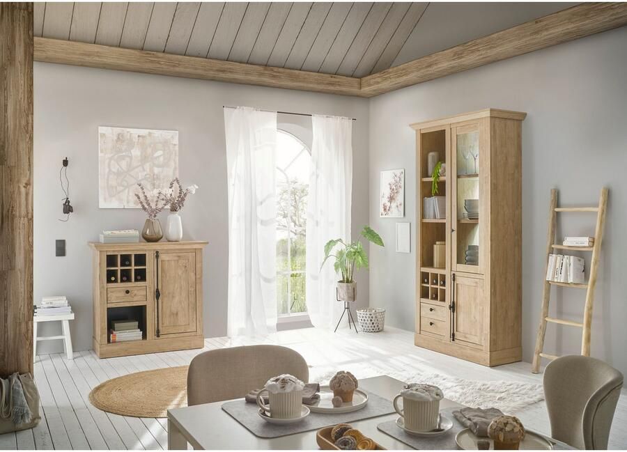 Home affaire Vitrinekast Cornwall hoge kast in landelijke stijl glasvitrine eiken decor Metalen handgrepen 105 cm breed veel opbergruimte in twee maten beschikbaar (1 stuk) - Foto 7