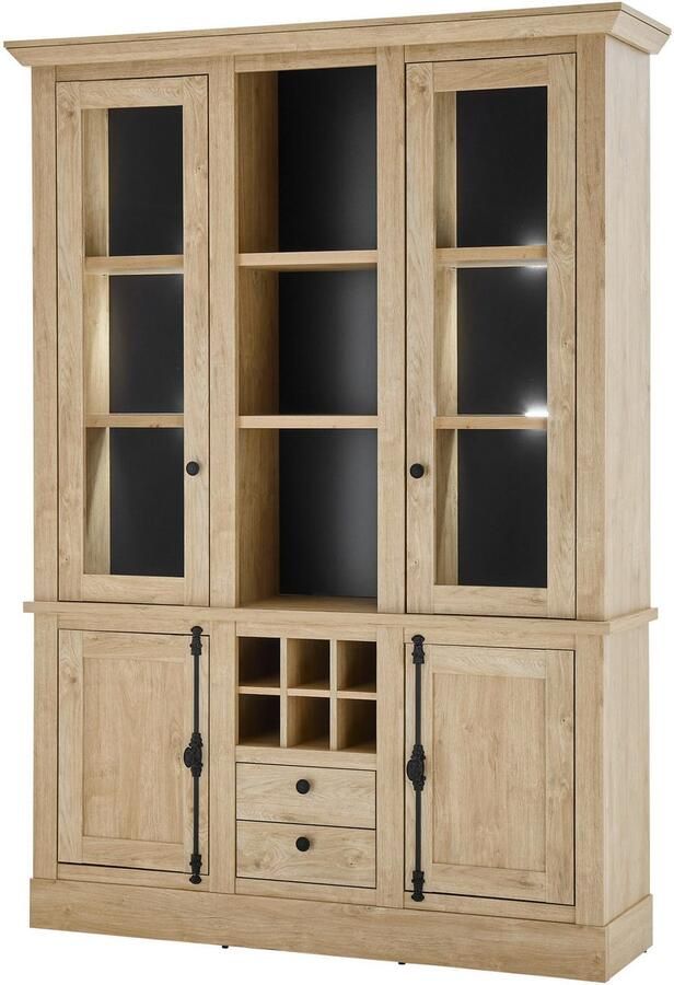 Home affaire Vitrinekast Cornwall hoge kast in landelijke stijl glasvitrine eiken decor Metalen handgrepen 147 cm breed veel opbergruimte in twee maten beschikbaar (1 stuk) - Foto 7