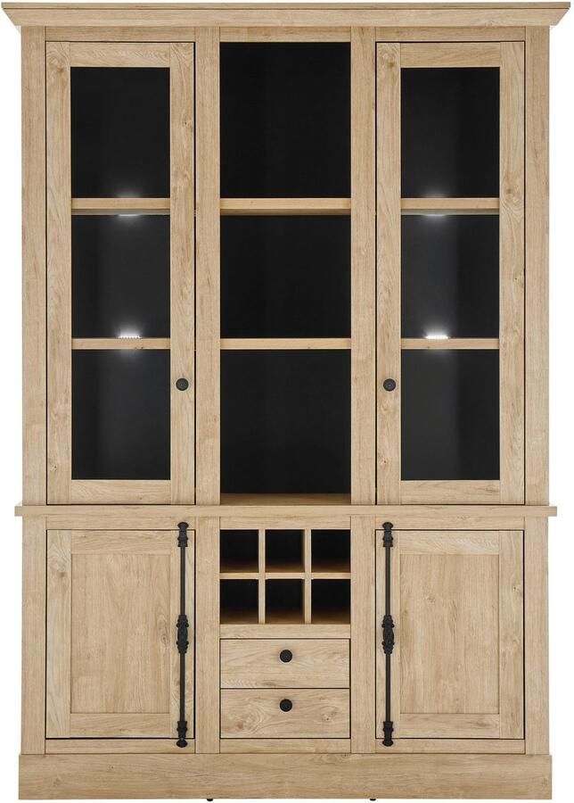 Home affaire Vitrinekast Cornwall hoge kast in landelijke stijl glasvitrine eiken decor Metalen handgrepen 147 cm breed veel opbergruimte in twee maten beschikbaar (1 stuk) - Foto 6