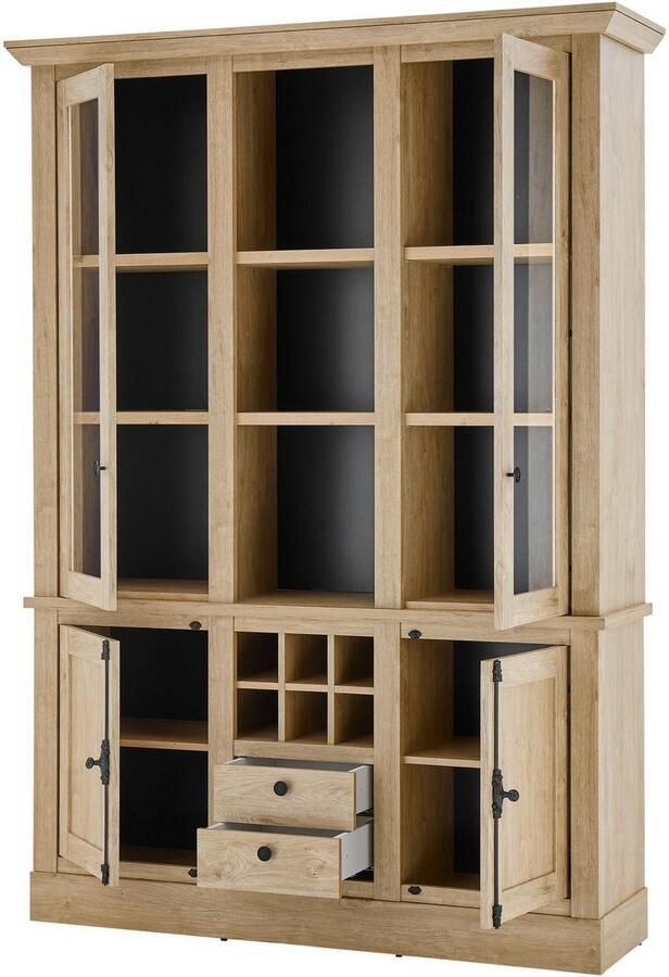 Home affaire Vitrinekast Cornwall hoge kast in landelijke stijl glasvitrine eiken decor Metalen handgrepen 147 cm breed veel opbergruimte in twee maten beschikbaar (1 stuk) - Foto 8