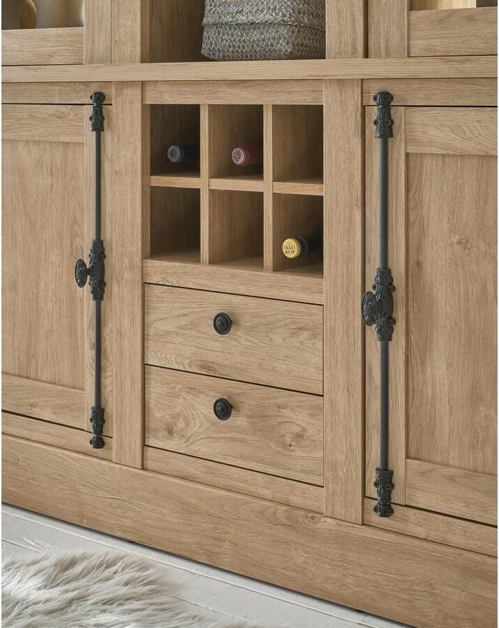 Home affaire Vitrinekast Cornwall hoge kast in landelijke stijl glasvitrine eiken decor Metalen handgrepen 147 cm breed veel opbergruimte in twee maten beschikbaar (1 stuk) - Foto 2