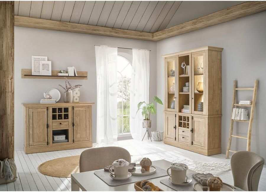 Home affaire Vitrinekast Cornwall hoge kast in landelijke stijl glasvitrine eiken decor Metalen handgrepen 147 cm breed veel opbergruimte in twee maten beschikbaar (1 stuk) - Foto 5