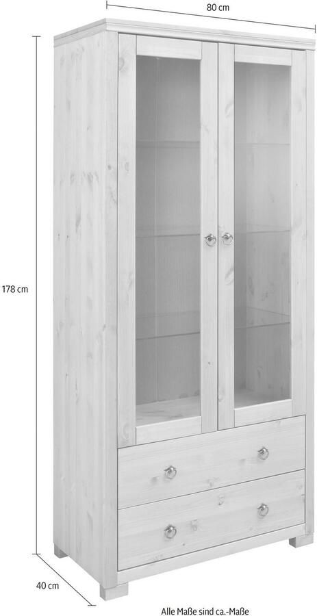 Home affaire Vitrinekast Gotland Breedte 80 cm hoogte 178 cm met glazen deuren van massief grenen FSC - Foto 8