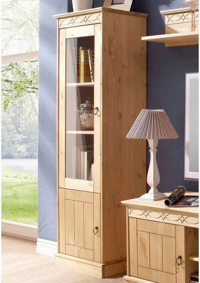 Home affaire Vitrinekast Indra van massief dennenhout fsc 2-delig hoogte 145 cm discreet ornament - Foto 2