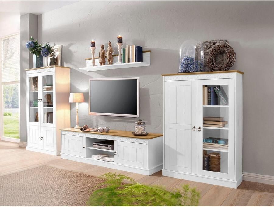 Home affaire Vitrinekast Indra van massief dennenhout fsc hoogte 145 cm discreet ornament