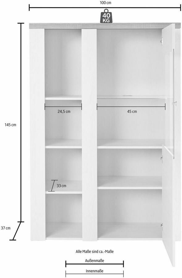 Home affaire Vitrinekast Larona tijdloze glazen vitrine hoge kast hoogte 145 cm - Foto 5