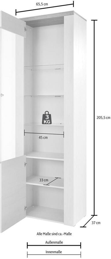 Home affaire Vitrinekast Larona tijdloze glazen vitrine hoge kast hoogte 205 6 cm - Foto 7