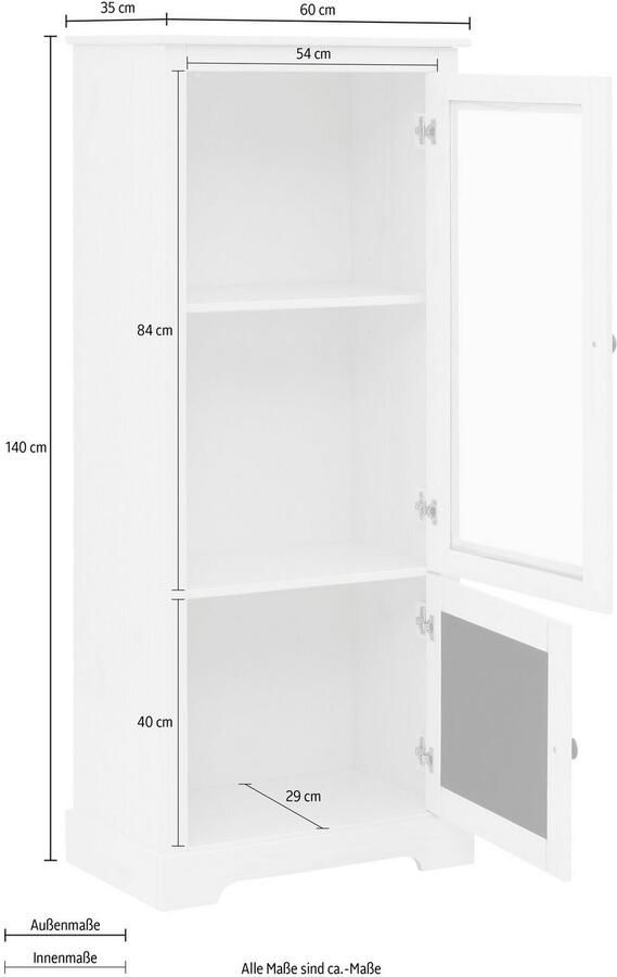 Home affaire Vitrinekast LINDA van massief grenenhout met mooie metalen handgrepen - Foto 4