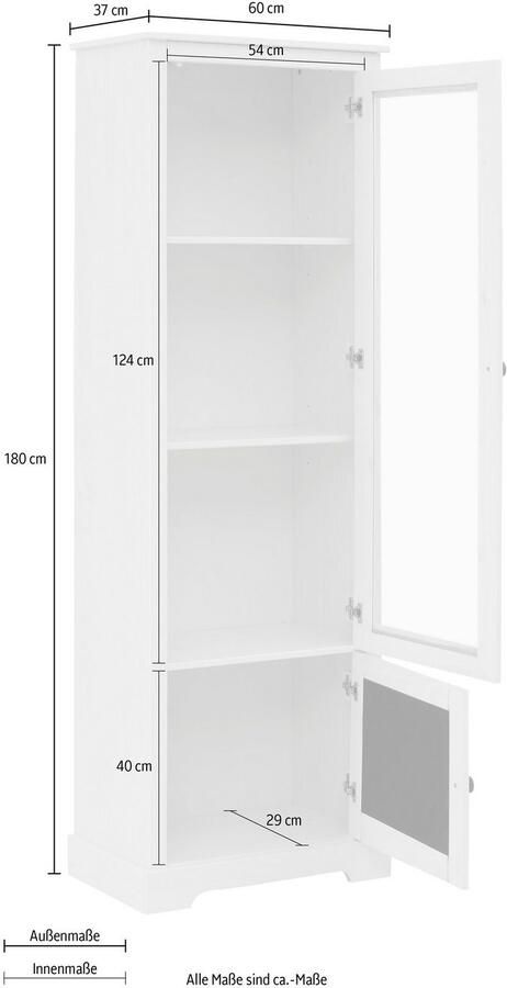 Home affaire Vitrinekast LINDA van massief grenenhout met mooie metalen handgrepen - Foto 3